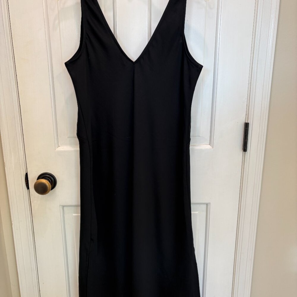 CKB Style Midi-Length Black Satin V-Neck Slip Dress - Picture 6 of 8